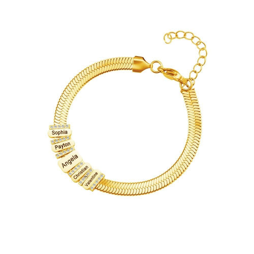 Gold Forever Family Bracelet personalised with the names of loved ones.
