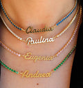 A touch of sparkle, a statement of style. The Tennis Necklace by For KeepSake, available in Royal Blue, Diamante, Baby Pink and Emerald Green - beautiful worn alone or layered for extra glamour.
